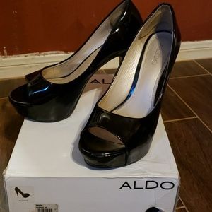 Black patent leather heels